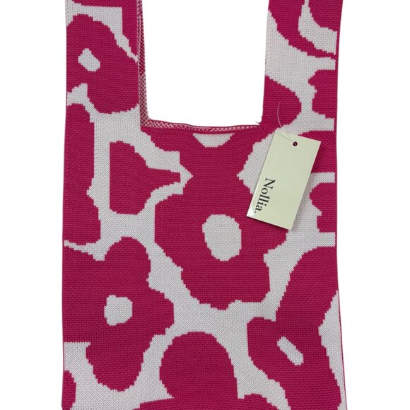 Wrist Tote Bag - 100% Polyester- Hot Pink/ White Daisies - NWT - Picture 1 of 8
